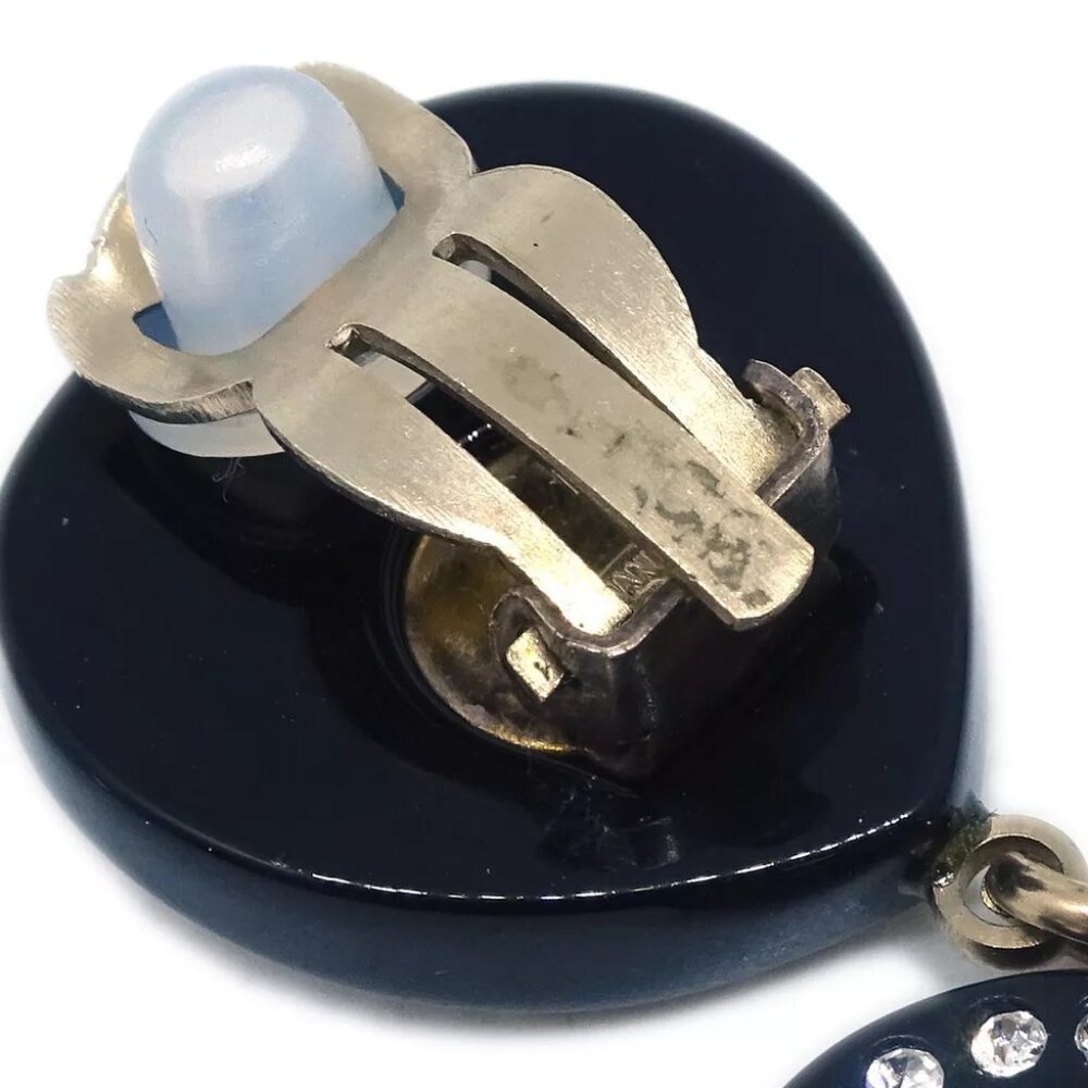 Chanel Rhinestone CC Heart Dangle Earrings Clip-On Black 09C 161982 - Picture 3 of 4